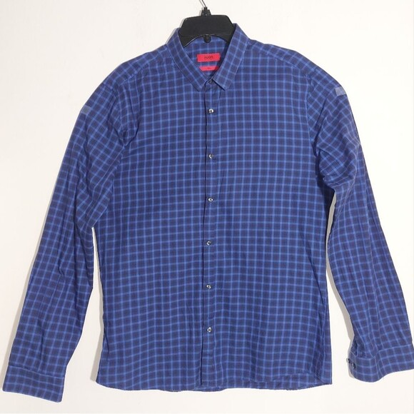 Hugo Boss Other - Hugo Hugo Boss Men's Long-Sleeved Slim Fit Plaid Blue/Black Dress Shirt EUC
